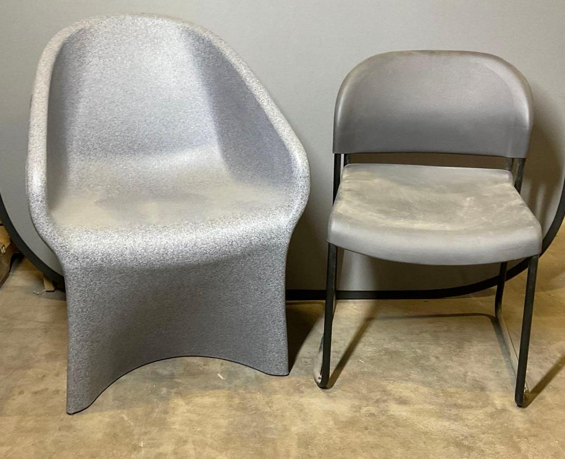 Hon and Pineapple Chairs: Hon side guest stacker chair 20"w x 18"d x 31.5"h, 17.5"h seat and Pineapple Ryno chair 24"w x 23"d x 35"h, 18"h seat