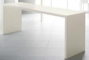 Davis Custom Parson's Table: PR-3611-AY CUSTOM Table, 1-Piece, 36" High, 119"L x 36"D x 36"H, Acrylic, Custom With Power Boxes Linked & (1) 72" Power Cord, Includes Mesh Wire Management & Chase Down Leg For Cord, Prat