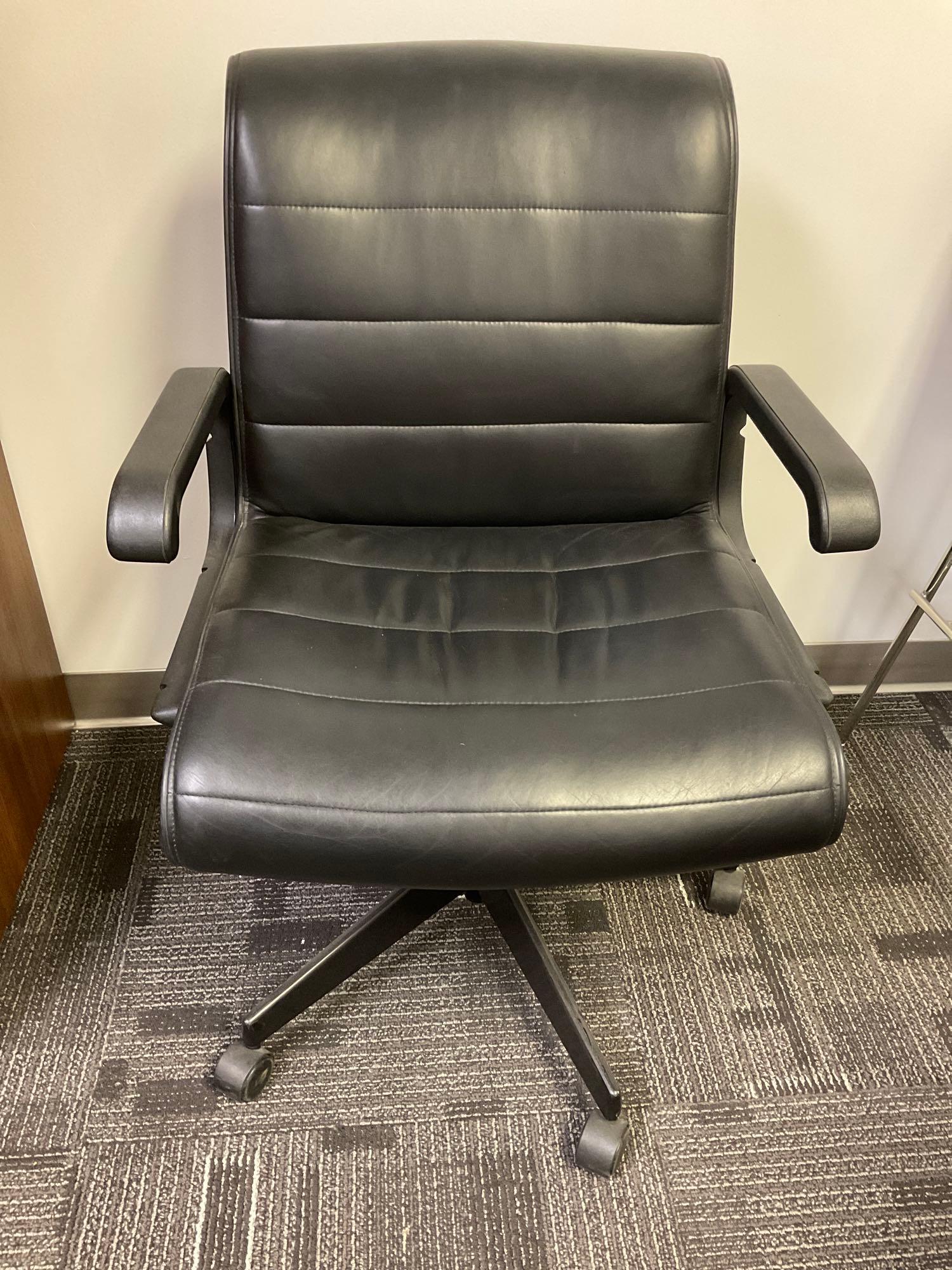 Knoll Desk Chairs: Knoll Zapper leather Desk Chairs (2), 24.5"w x 18.5"d x 38"h.