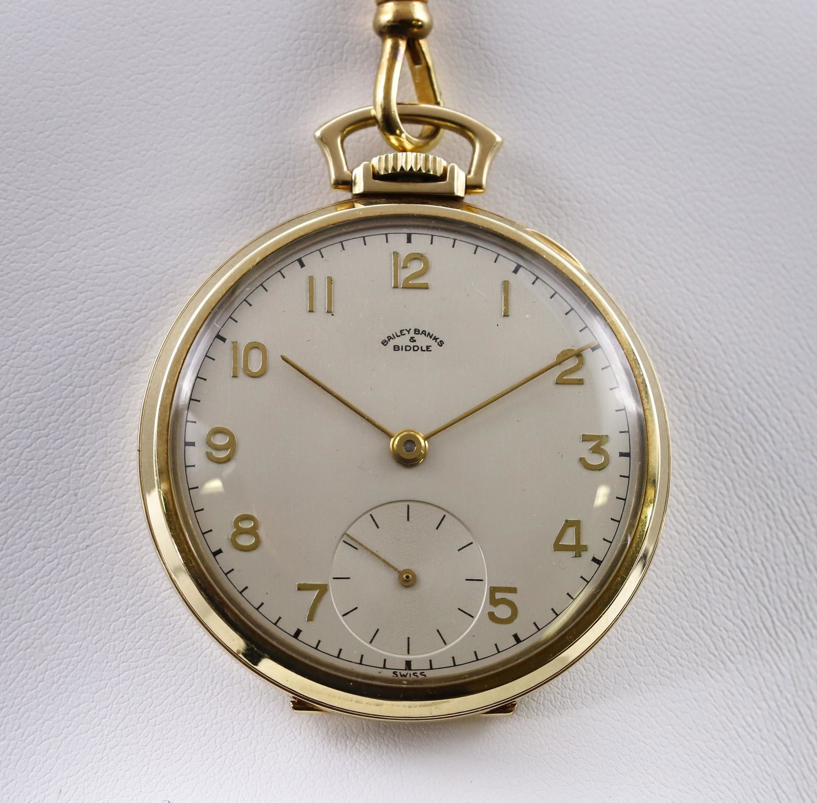 14k Bailey, Banks and Biddle Pocketwatch: 14k yellow gold pocket watch retailed by Bailey, Banks and Biddle and manufactured by Concord Watch Co. 17 jewel movement. Dedicated to Samuel Lifschey, Viola player for the Philadelphia Orchestra. 2"