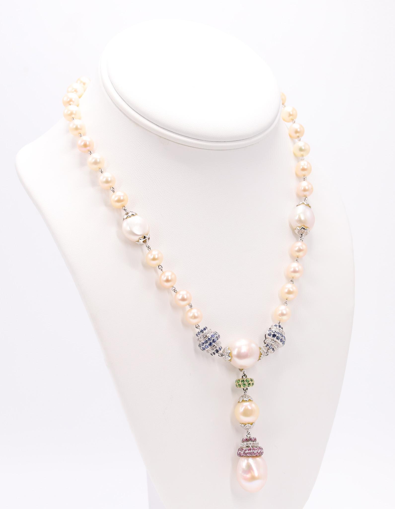 18k Pearl Diamond, Sapphire and Emerald Necklace (1 of 7)