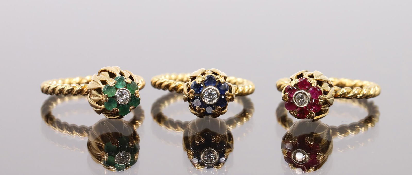 18k Sapphire, Emerald, Ruby and Diamond Rings (1 of 8)