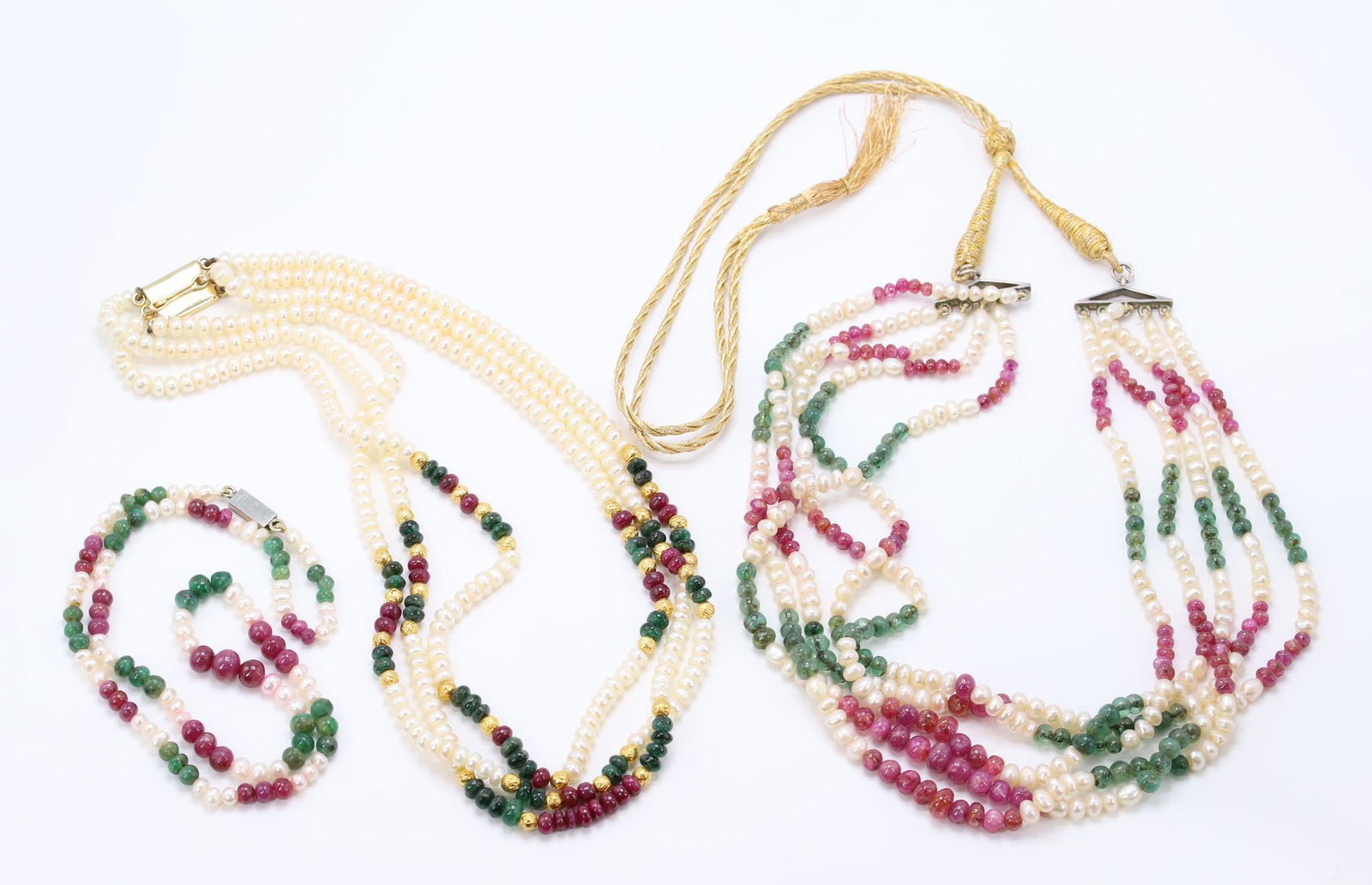 Pearl, Ruby and Emerald Bead Necklaces (1 of 8)
