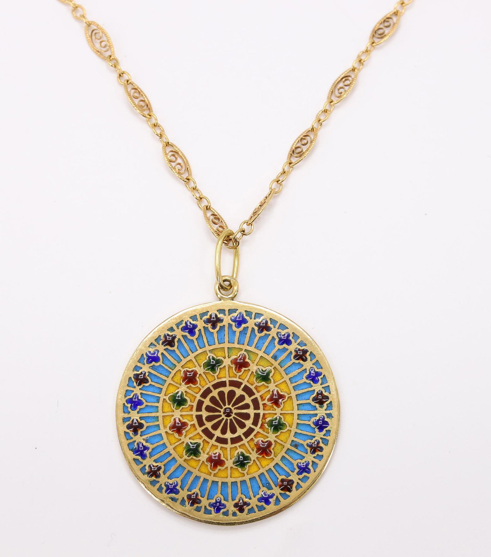 14k YG Necklace with 18k Plique a Jour Pendant (1 of 6)