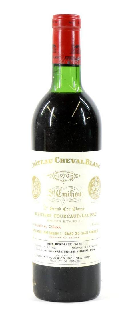Chateau Cheval Blanc Heritiers Fourcaud-Laussac St. Emilion Wine 1970 (1): Chateau Cheval Blanc Heritiers Fourcaud-Laussac St. Emilion, 1970. (1) bottle of wine at 750 ml. Below the neck fill. This item is not available for shipping, pick up only.