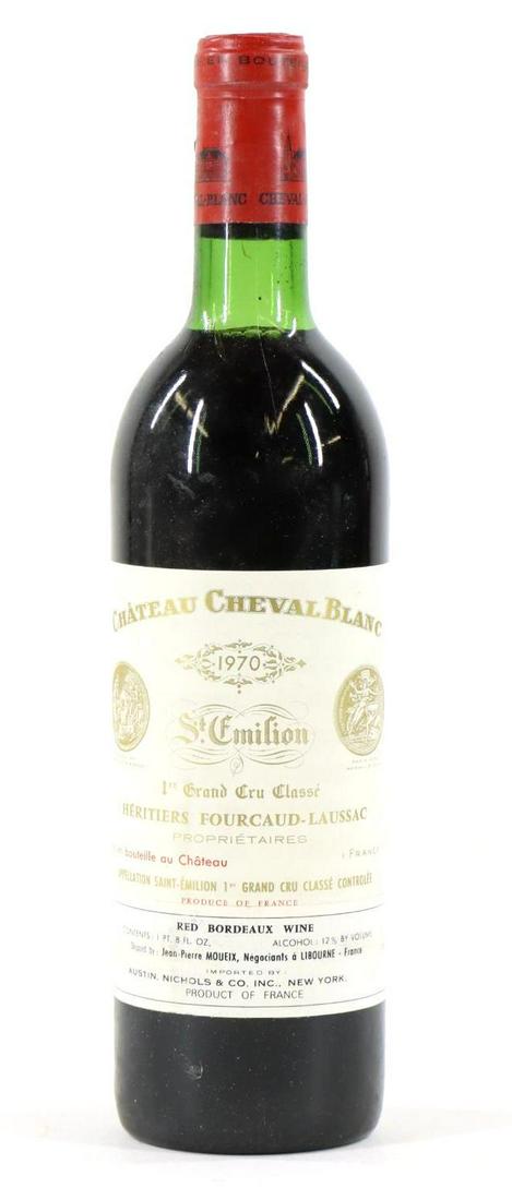 Chateau Cheval Blanc Heritiers Fourcaud-Laussac St. Emilion Wine 1970 (1): Chateau Cheval Blanc Heritiers Fourcaud-Laussac St. Emilion, 1970. (1) bottle of wine at 750 ml. Below the neck fill. This item is not available for shipping, pick up only.