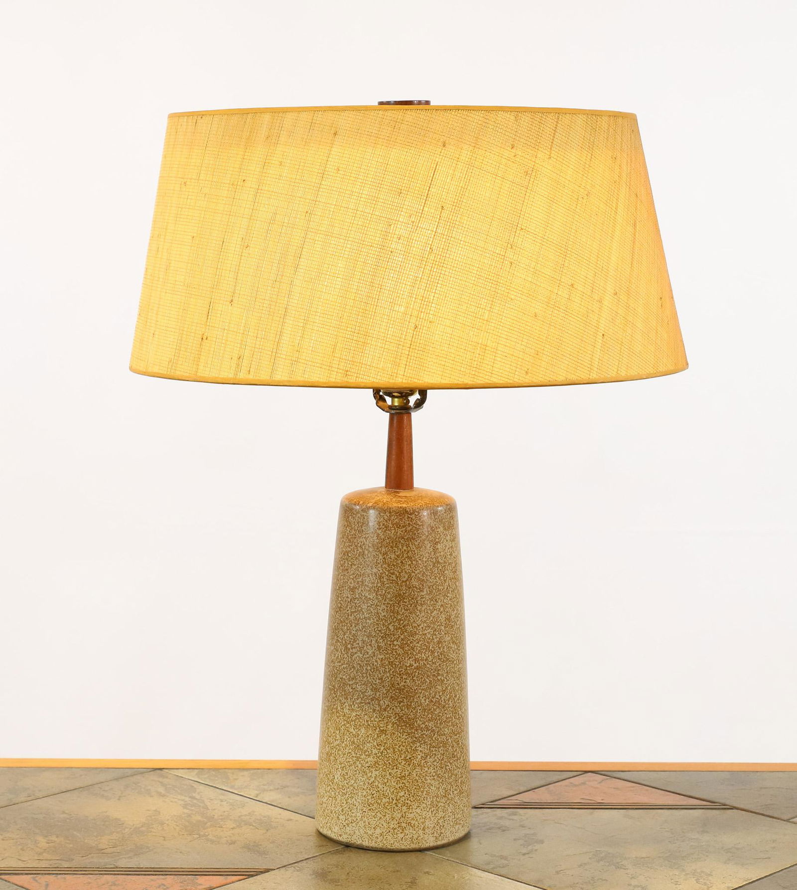 Jane and Gordon Martz for Marshall Studios Pottery Lamp: Pottery lamp, signed and labeled at the base en verso. In working condition. Minor scattered loss to the shade. 24"h with shade