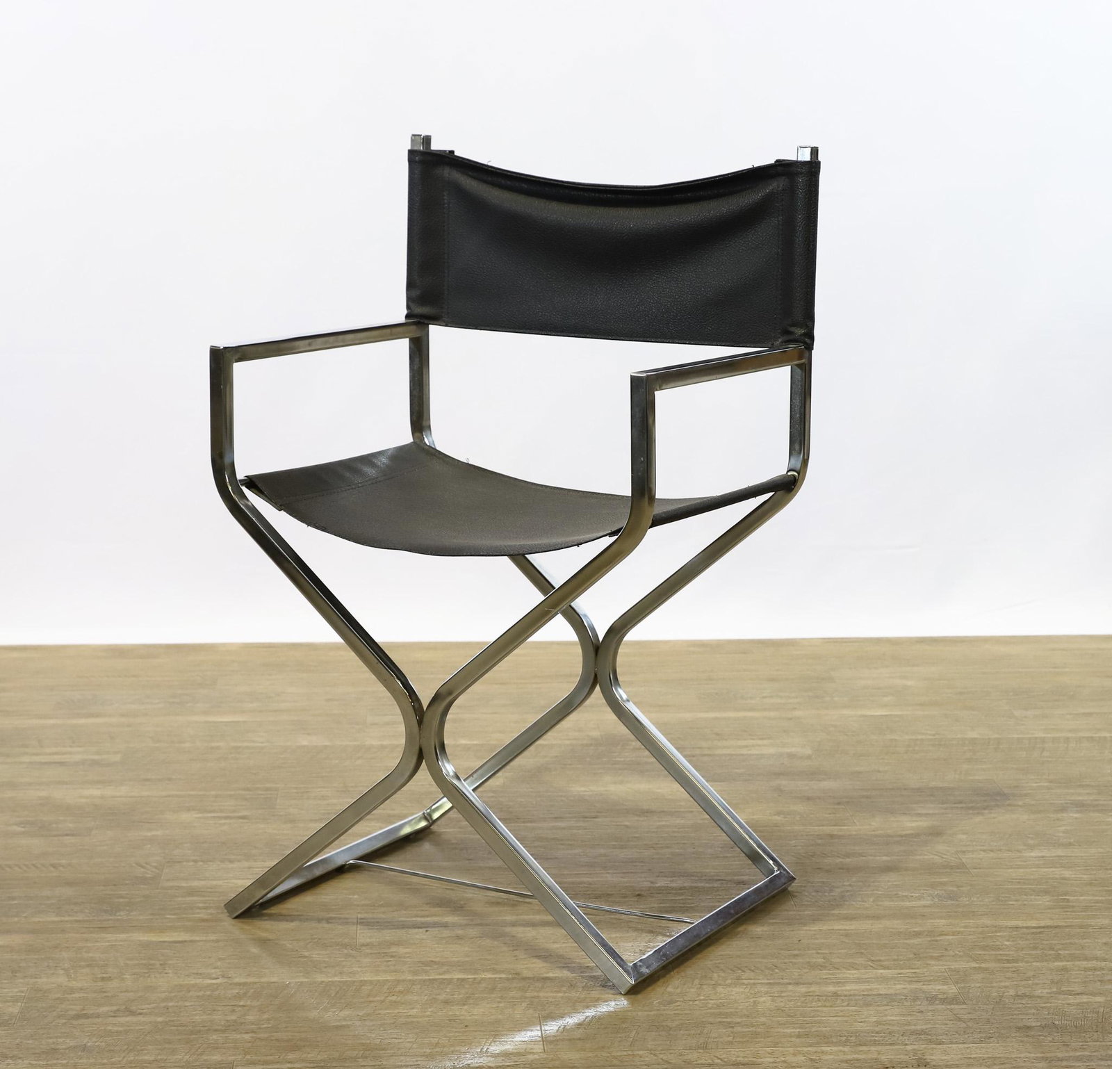 Robert Kjer Jakobsen for Virtue Directors Chair: Tubular chrome sled base with vinyl sling seat and back, unmarked. 32"h x 20"w x 15.5"d, seat height 16"