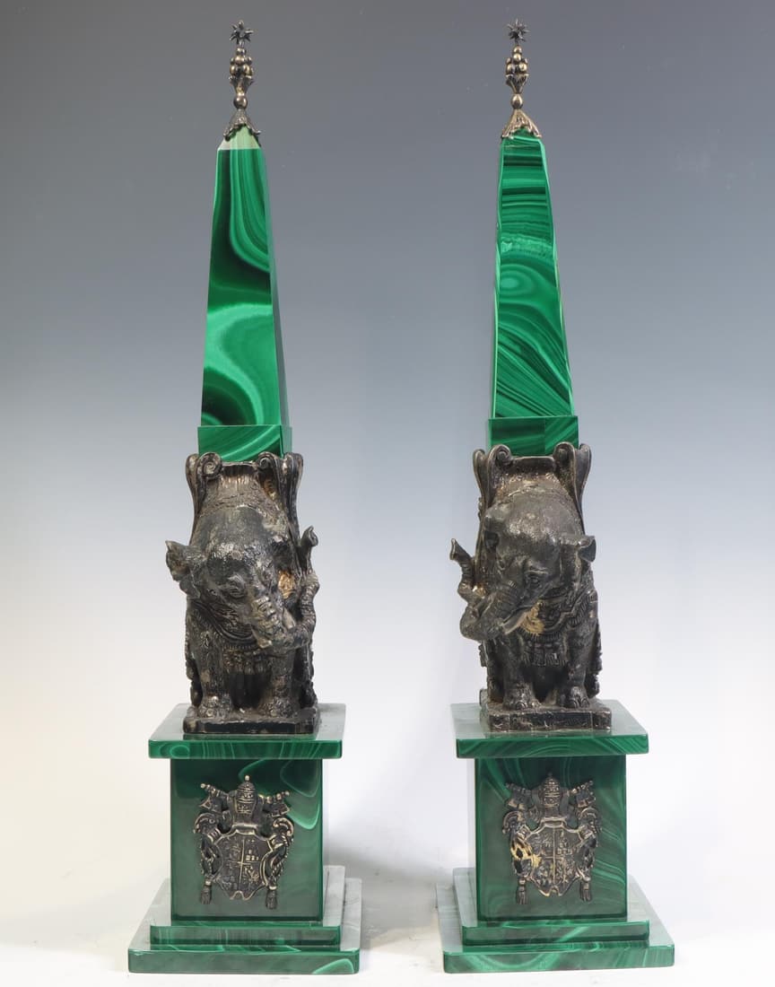 Malachite and Parcel Gilt Silver Plate Obelisks (1 of 20)