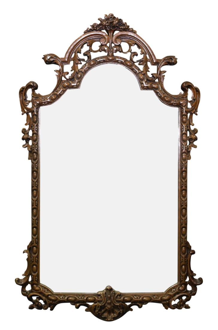 Carved Walnut Cabochon and C-Scroll Wall Mirror: 42"h x 25"w