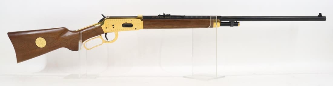 Winchester Model 94 Lone Star (Texas) Commemorative Lever Action Rifle: 30-30 Win, 26" octagon to round barrel, SN LS2872. 99% blue finish on barrel and magazine tube show light handling with a 2" area of rubbing/thinning on bottom of barrel at end of magazine tube, gold