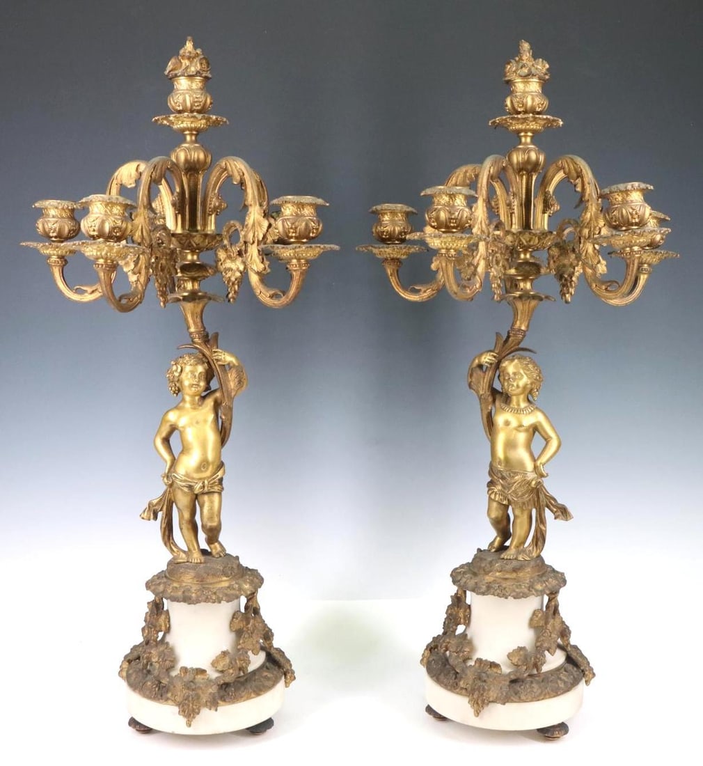 French Empire Gilt Bronze and Alabaster Candelabra (1 of 10)
