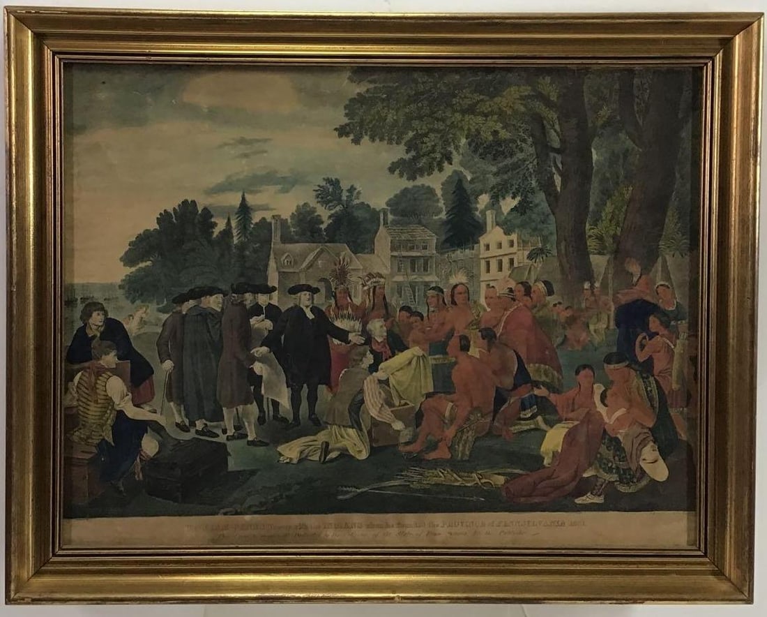 Benjamin West (1738 - 1820): Print of Benjamin West's iconic painting "William Penn's Treaty with the Indians". 21"h x 27"w overall