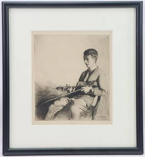 Daniel Garber (1880 - 1958): Etching, “Young Man”, Pencil signed lower right, #29/30. 15.5”h x 14.25”w framed 9.5”h x 8”w sight