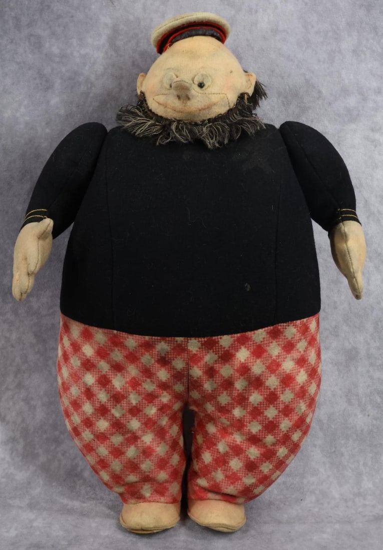 CLOTH DOLL(S), VINTAGE STEIFF.: 17" Vintage ca. 1920's STEIFF "Katzenjammer Kids" Captain doll. All original. Doll WAS marked on left ear with the raised silver button of upper case letters, the second "F" wrapping under itself. (Bu
