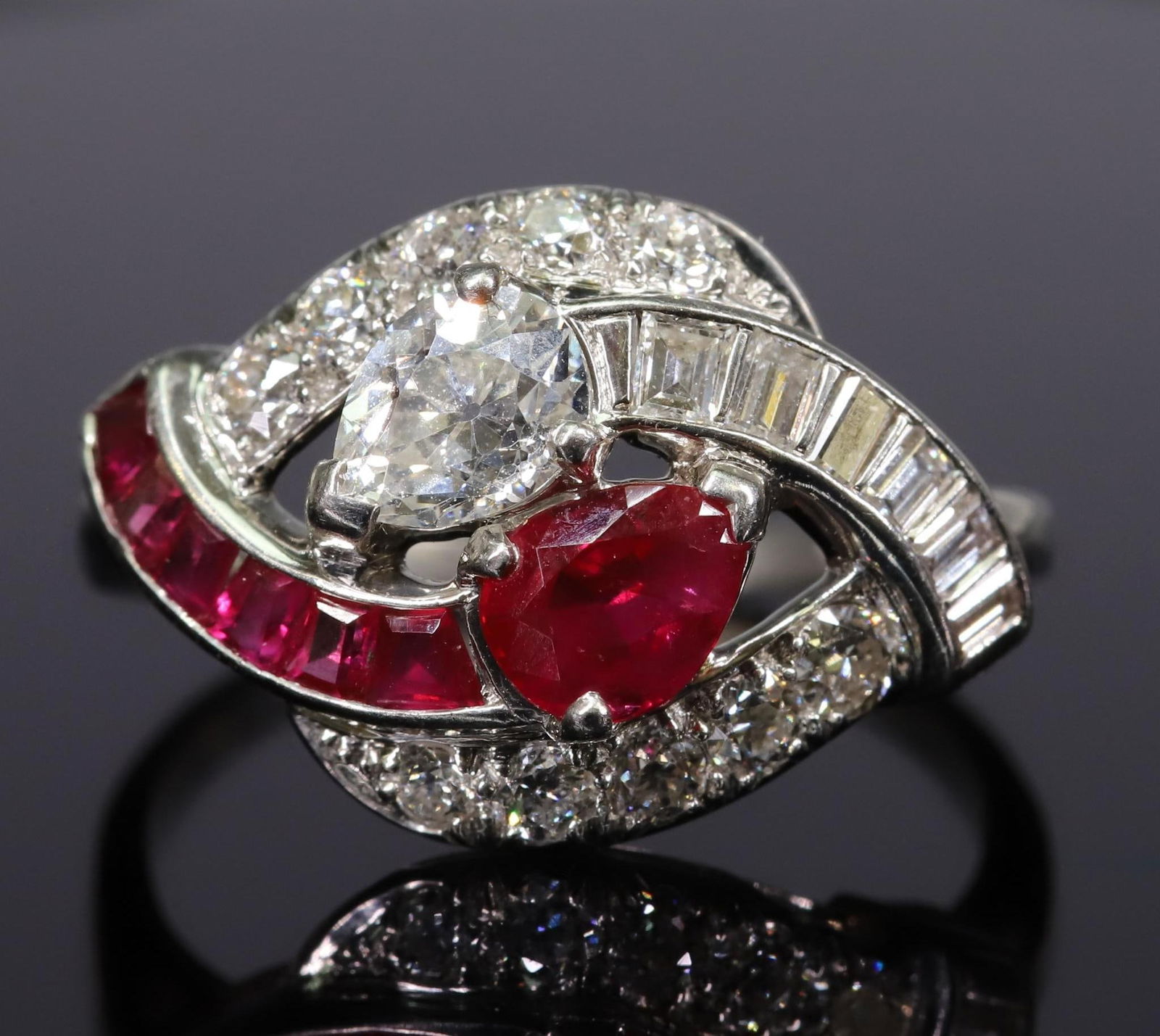 Platinum Ruby and Diamond Bypass Ring (1 of 3)