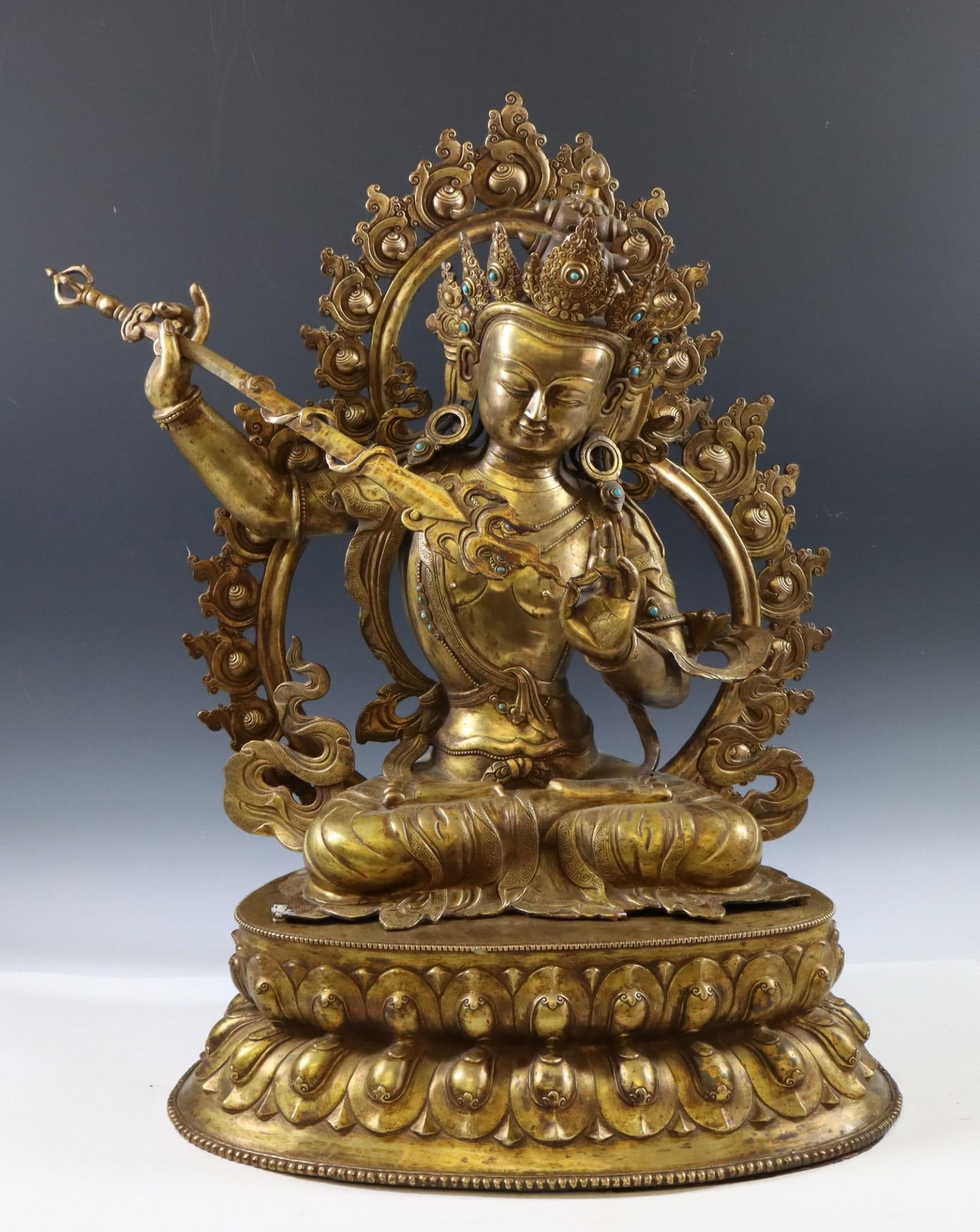 Chinese Bronze and Copper Manjushri Sculpture (1 of 13)