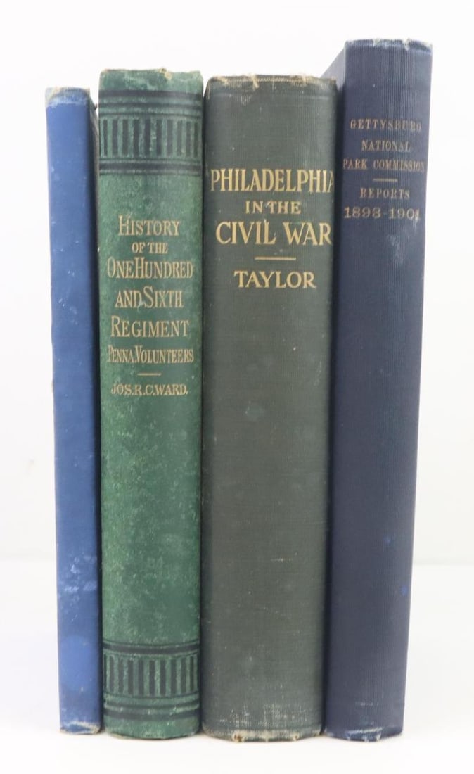 Civil War Regimental Histories And Related: Collection of 4 American Civil War histories and related including 1.) "History of the One Hundred and Sixth Regiment Pennsylvania Volunteers 2D Brigade, 2D Division, 2D Corps 1861-1865" by Joseph R.C
