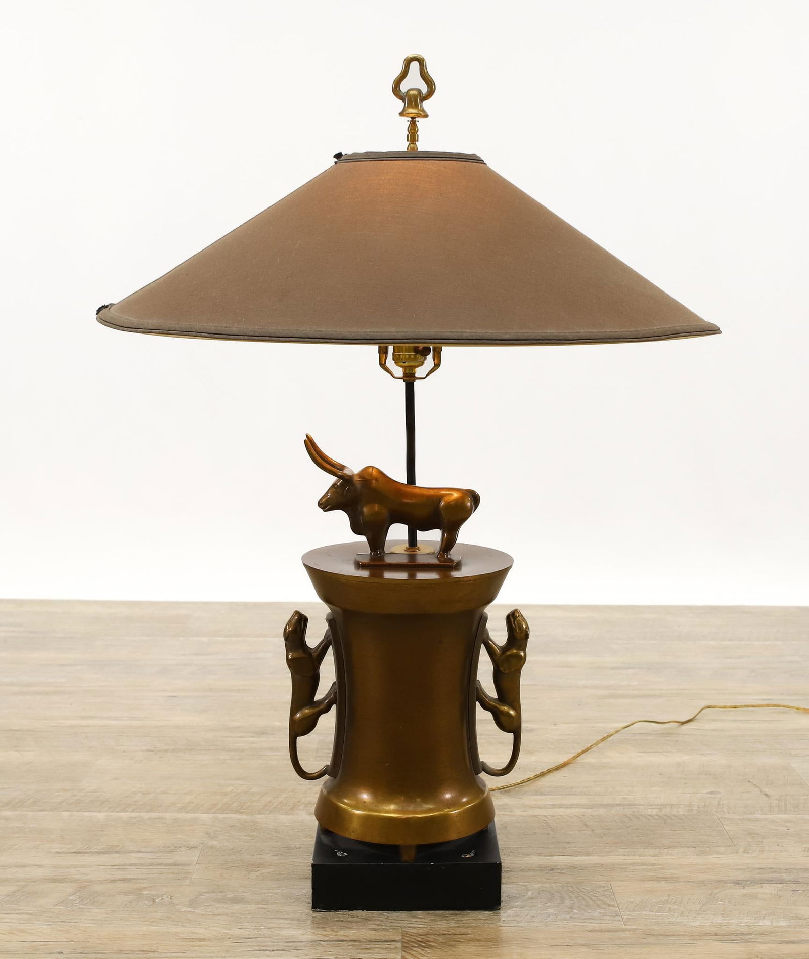 Brass Bull and Panther Motif Table Lamp (1 of 8)