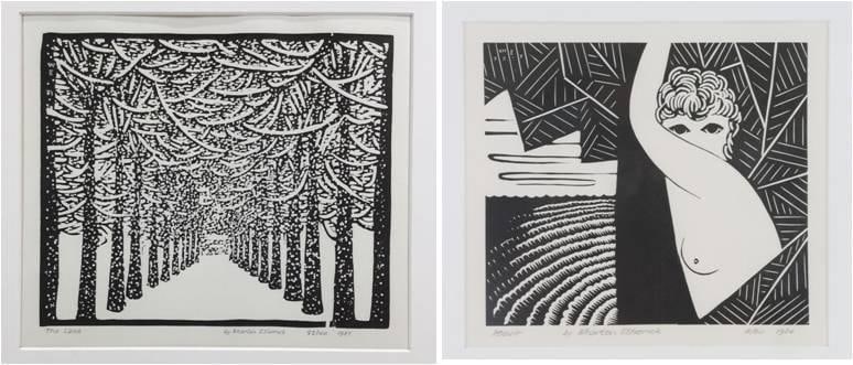 Wharton Harris Esherick (1887 - 1970): Woodblock, SDLR 1987, 22/100 and titled, â€œThe Lane”. 8.75”h x 10”w inside mat and 17”h x 18.5”w framed. Iseult, 11/50, 1984 SLC. 8"h x 9"w inside mat and 17"h x 18"