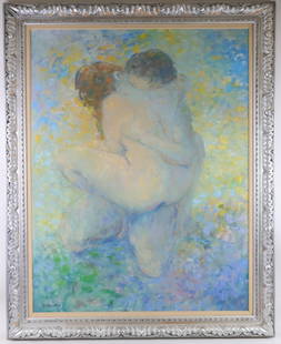 Bernard Taurelle (Born 1931): Oil on canvas, SLL and titled "L 'Entreinte". 45.5"h x 35"w and 53.5"h x 43.25"w framed.