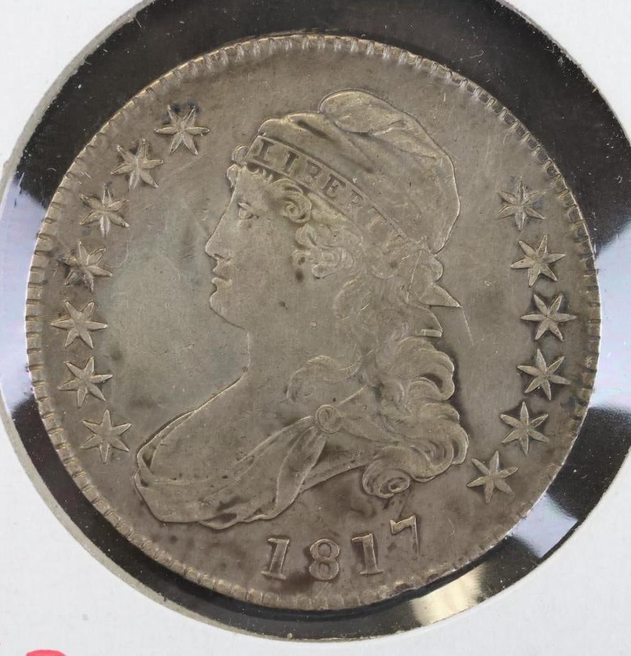 BUST HALF: 1817 XF, x cut on rev. shield