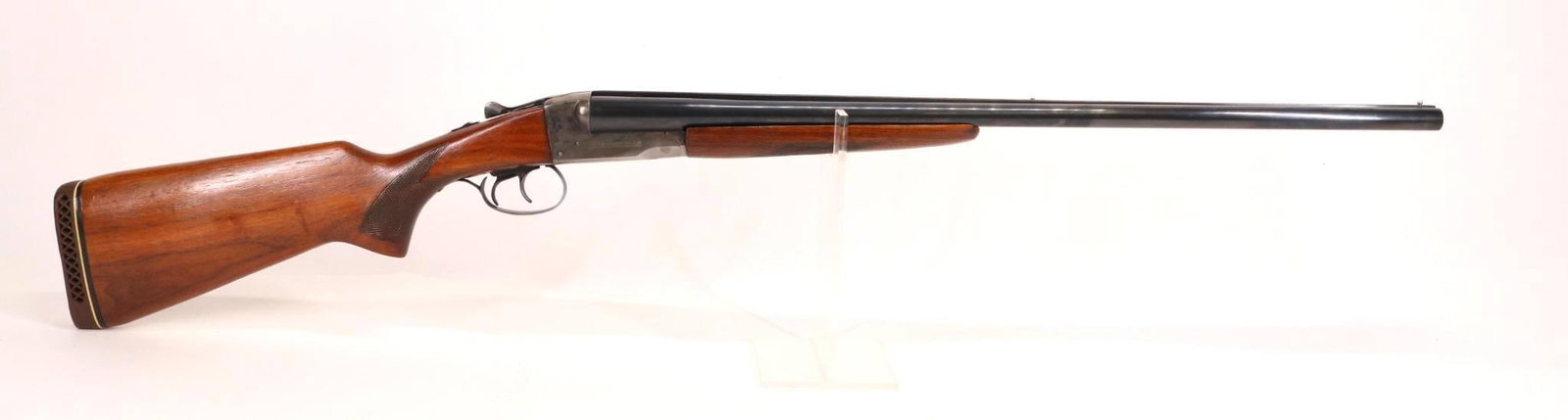 Stevens 5100 SxS Shotgun: 20 Ga. 25 3/4" bbls, 2 3/4" chambers, open chokes, NSN, 98% blue finish on barrels shows only light handling with a few faint freckles near breech and loss on trigger guard, good bores, solid rib with