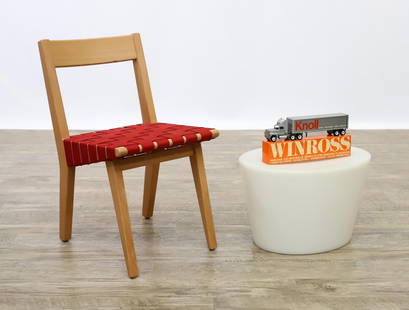 Knoll Child's Accessories: Maya Lin "Stone" plastic stool, marked. 10"h x 15.75"w x 12"d. Jens Risom no. 666 child's side chair with a maple frame and webbed fabric seat, labeled. 23"h x 13"w x 15.5"d, seat height 13.5". Winros