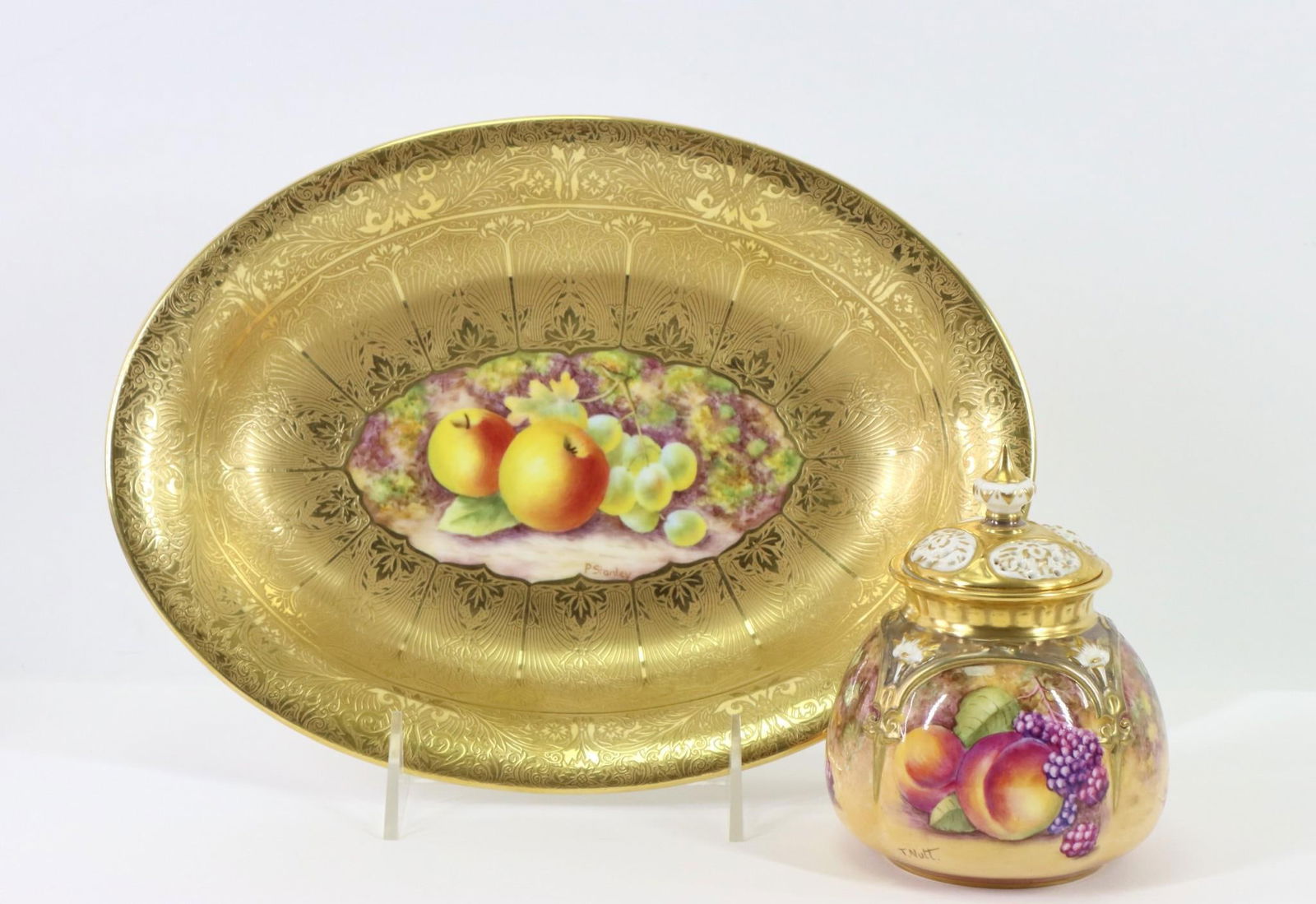 Royal Worcester Hand Painted Porcelain Potpourri and Dish (1 of 9)