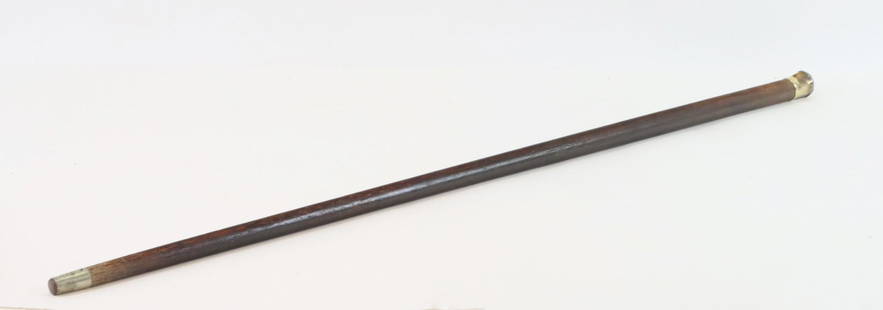 Relic Cane Made From Wood From Battle of Chapultepec-1847: Cane featuring metal cap with rounded top and eight side faces with text reading "Presented to ____________from You Brother Bob" (top) and "This Cane Made From the Ramparts Taken at Chapultepec Septem