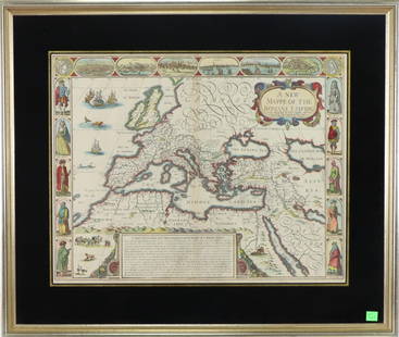 Map Showing the Roman Empire-John Speed-Late 17th Century: Map titled "A New Mappe of the Romane Empire" by John Speed and published by Bassett and Chiswell, circa 1676. Sheet shows map at center surrounded by vignettes of various cities and views of various