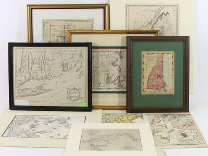 Collection of 18th/Early 19th Century Maps-American: Collection of 9 American maps from the late 18th/early 19th century including; 1.) "Map of Maine, New Hampshire and Vermont" by Hinton, Simpkin & Marshall, London, 1832. Map is matted, not colored and