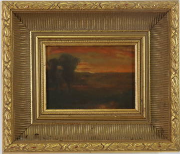 George Inness (1825 - 1894): Oil on board, unsigned. 6.25"h x 8.5"w, and 13"h x 15"w framed