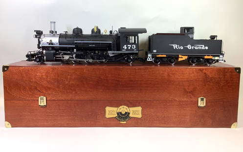 Denver & Rio Grande Steam Engine: Aster/LGB G gauge 2-8-2 K-28 Rio Grande steam engine and tender #20831. Includes wooden display box and numbered 29/500. Includes shipping box