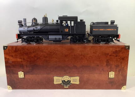 West Side Lumber Steam Engine: Aster/LGB, G gauge 4-0-4 West Side Lumber steam locomotive marked #12 with tender #20821. Numbered 078 out of 500 and includes wooden display box and shipping box