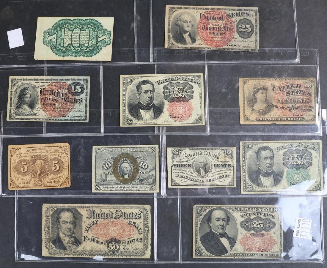 FRACTIONAL CURRENCY: Various series, denominations and grades, 11 notes