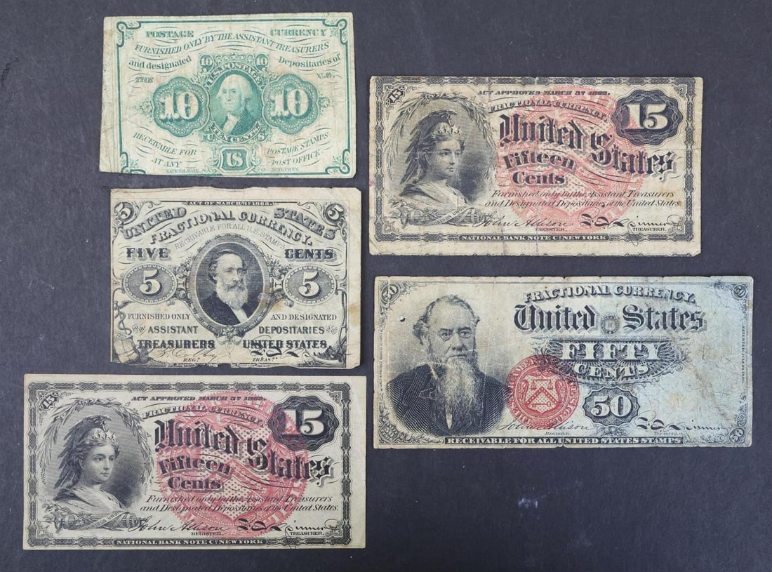 FRACTIONAL CURRENCY: Various series, denominations and grades, 5 notes