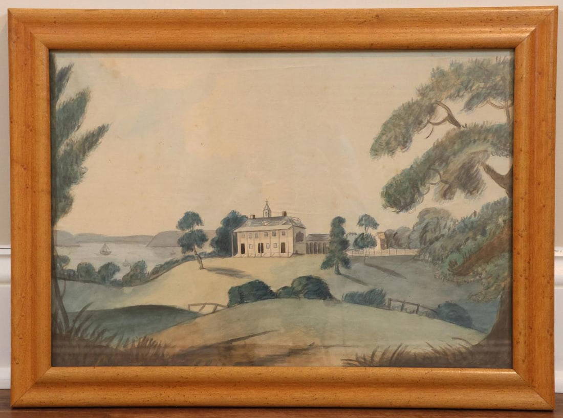 19c Watercolor Landscape Of Mount Vernon Auction