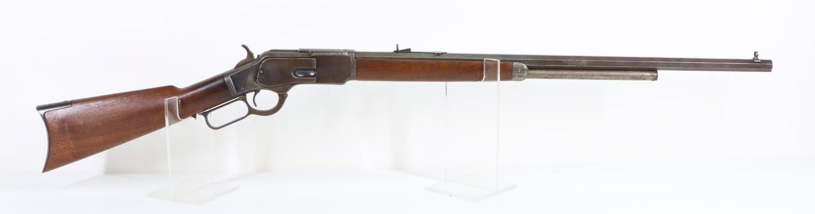 Antique Winchester 1873 Lever Action Rifle: .38WCF, 26" octagon bbl, SN 272419B (1888) gray brown patina with small traces of blue color in protected areas, good bore, top barrel flat marked in 2 lines WINCHESTER'S REPEATING ARMS. NEW HAVEN CON