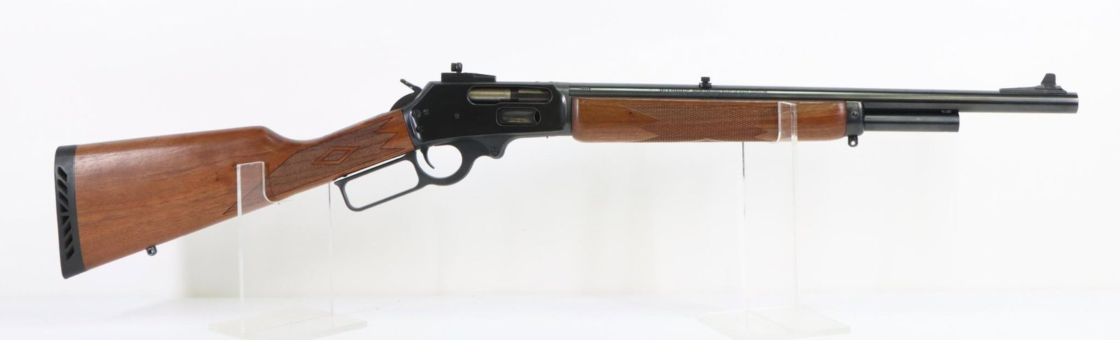Marlin 1895G Lever Action Rifle: 45-70, 18 1/2" bbl, SN MR35012B. 98% blue finish shows only very light handling, good bore, factory rear sight removed (not included) and replaced with Skinner rear sight mounted on rear of receiver, 