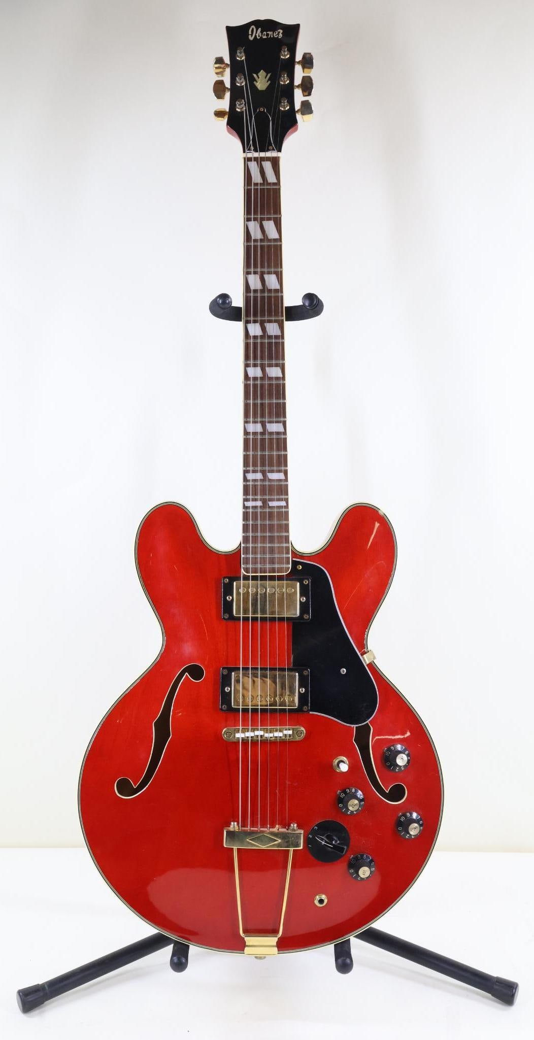 Ibanez Electric Guitar: 1970's Ibanez "Lawsuit Era" 335 Style Thin Hollow Electric Guitar. Bolt-on Neck. Humbucking Pickups Test OK. Guitar Needs Set-up. Note the Varitone Control. Hard Case Included