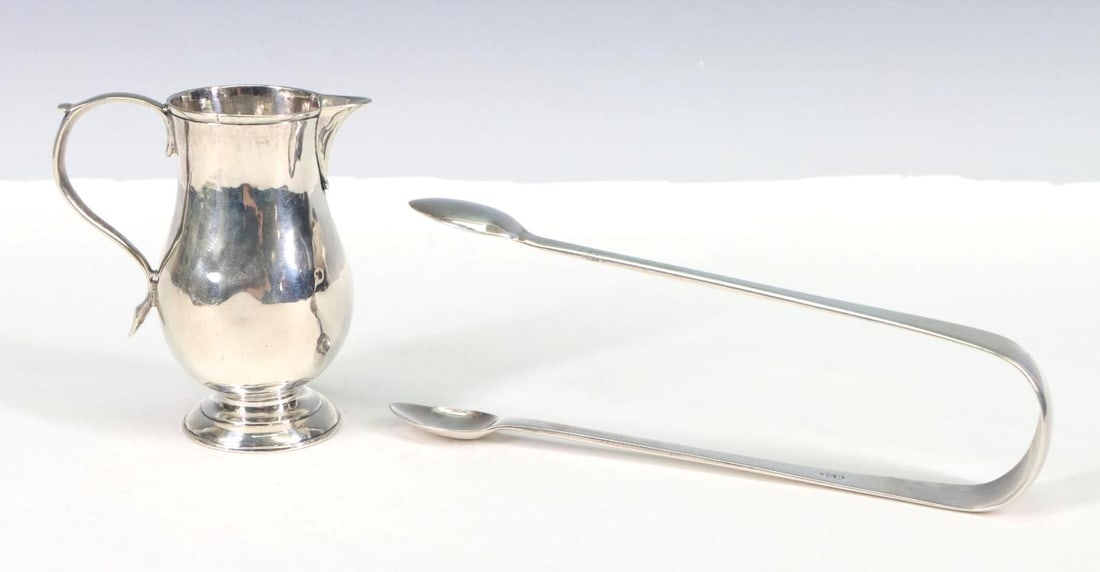 Georgian British Sterling Silver Cream Pot and Sugar Tongs (1 of 11)