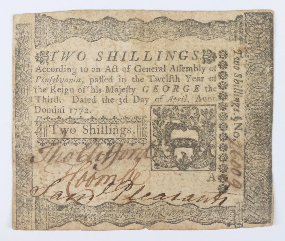Two Shillings Pennsylvania Colonial Currency Note-1772 (1 of 3)