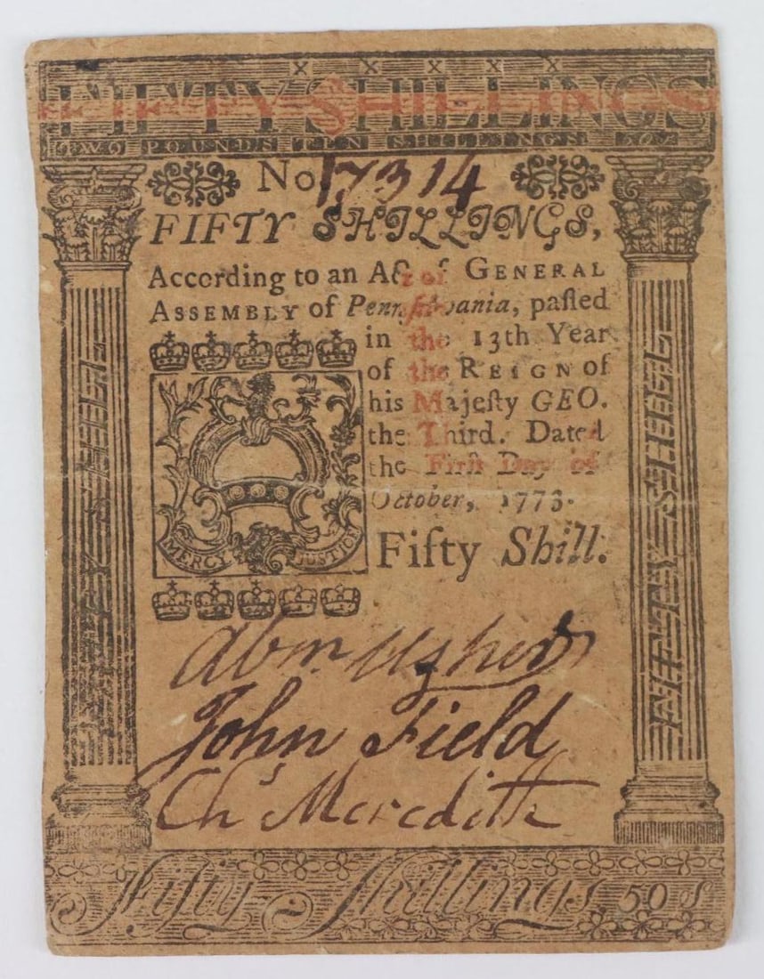 Fifty Shillings Pennsylvania Colonial Currency Note-1773 (1 of 4)