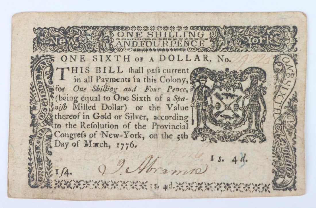 One Sixth Dollar New York Colonial Currency Note-1776 (1 of 5)