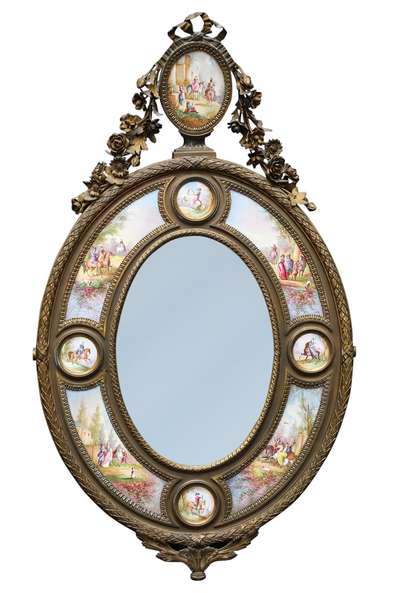 French Gilt Bronze and Enameled Wall Mirror (1 of 12)