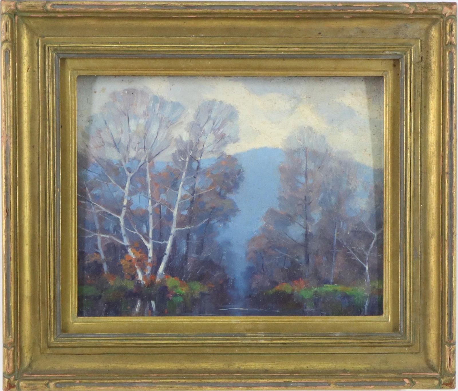 Francis Stillwell Dixon (1879 - 1967): Oil on board, SLR. Riverside landscape. 8"h x 9.75"w and 12"h x 14"w framed . Malta vaulta