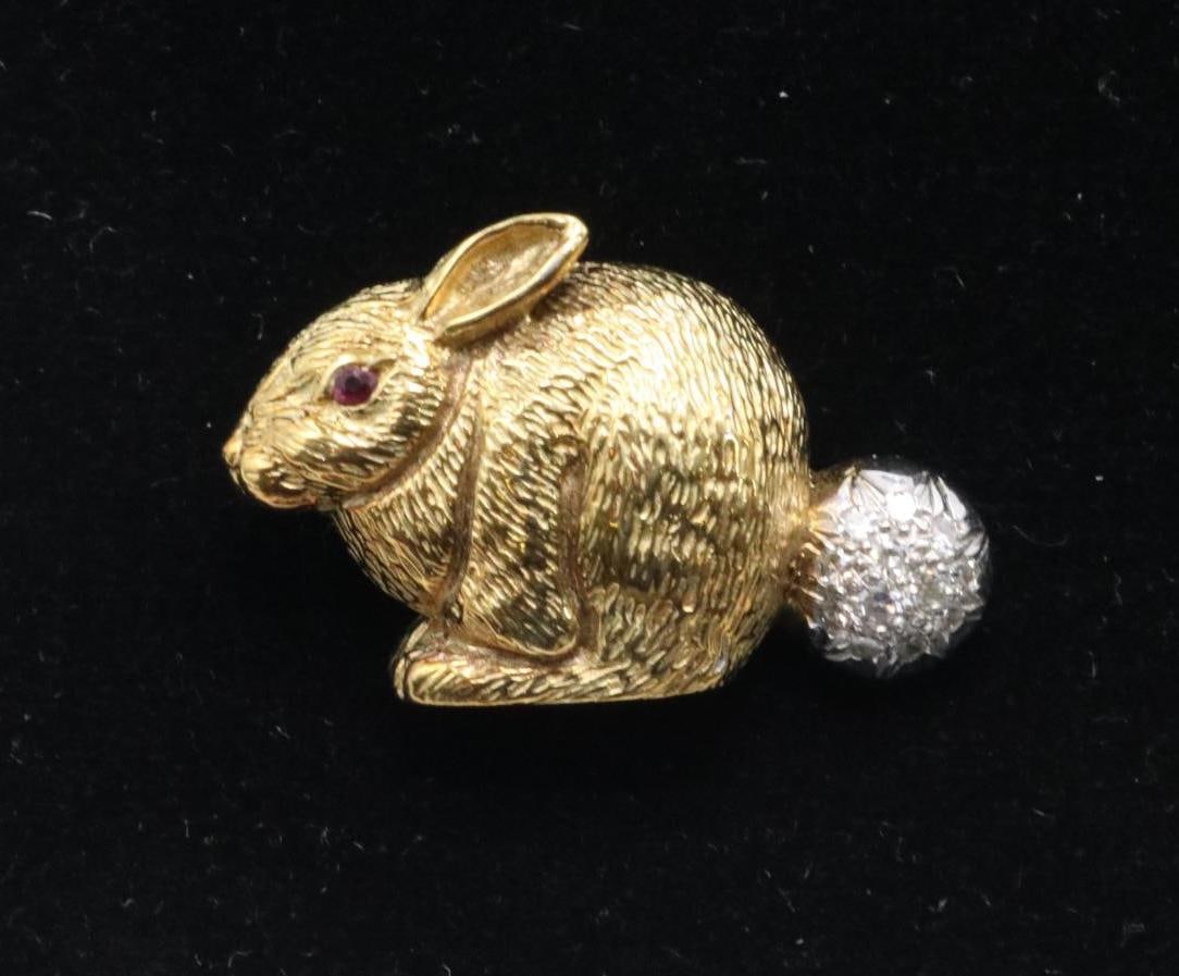 14k YG and Diamond Rabbit Pin (1 of 3)