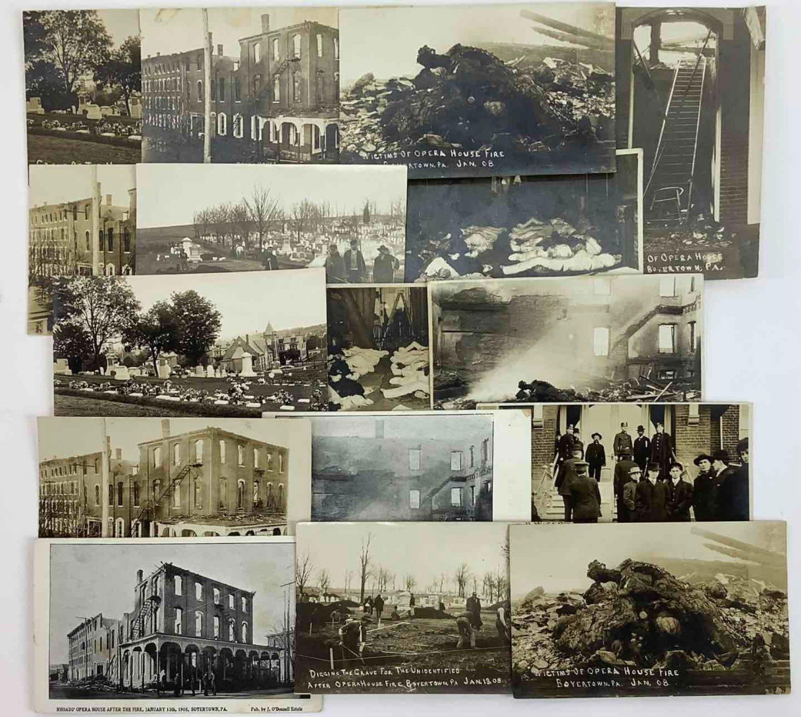 Historic Boyertown Opera House (1908) Fire Real Photo Postcards (1 of 7)