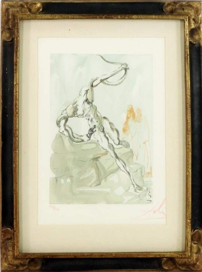 Salvador Dali (1904 - 1989): Lithograph ,"The Punishment of Vanni Fucci" from Divine Comedy Set, 144/150 and SLR. Collectors Guild Ltd. authenticity attached en verso. 12.5"h x 8.75"w and 18"h x 14"w framed